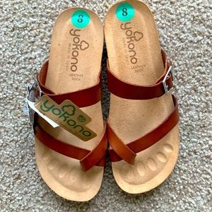 New Yokono Leather Brown Sandals Size 8